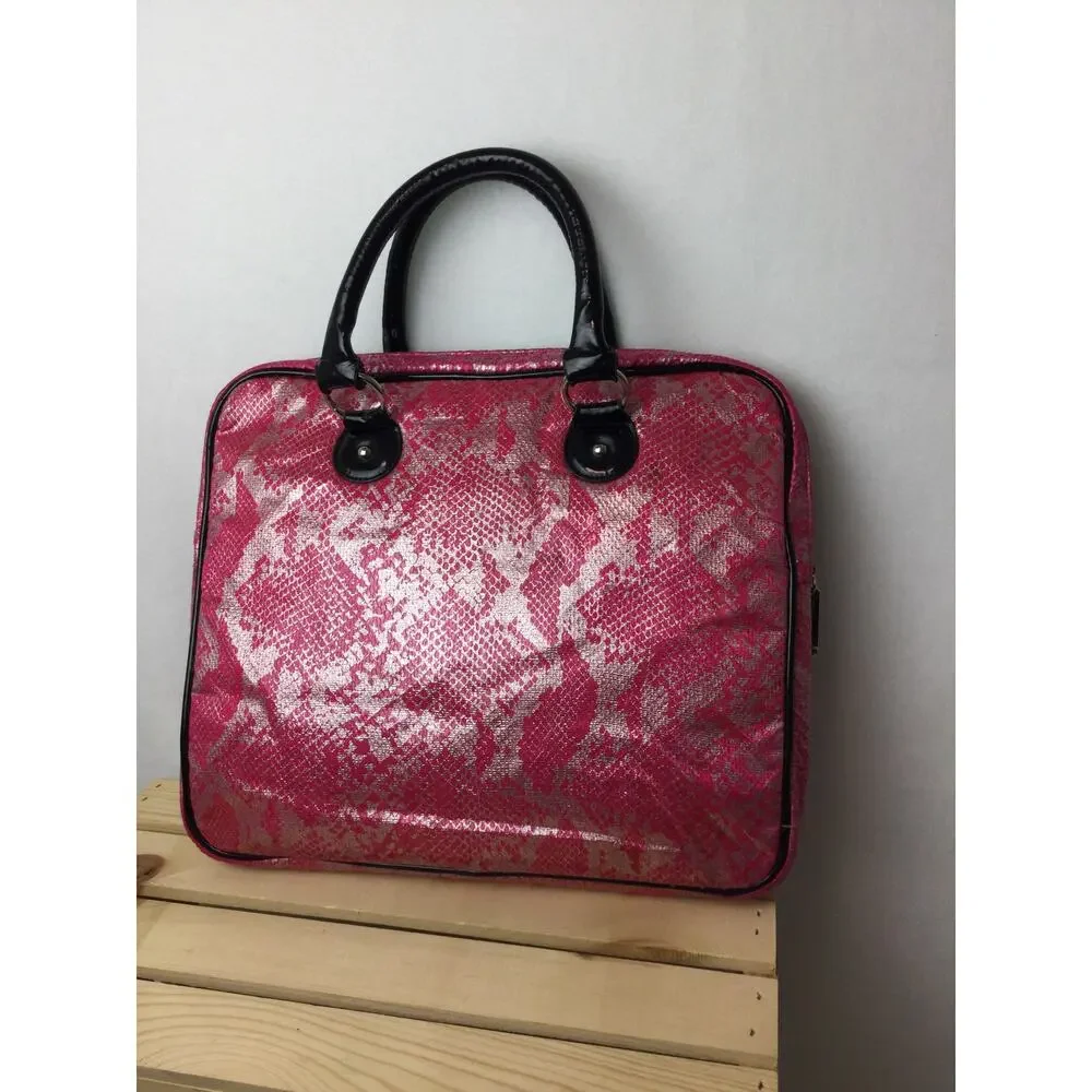 Betsey Johnson Laptop Bag Pink Metallic Snake Print